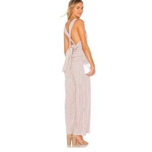 SAYLOR Neutrals Kassandra strpd peplum backless jumpsuit w plunging nk SZ XS